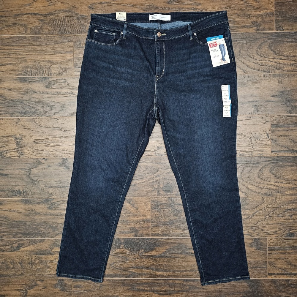 Levi Womens 37x30 Mid Rise Slim simply Stretch Dark Blue Denim Jeans